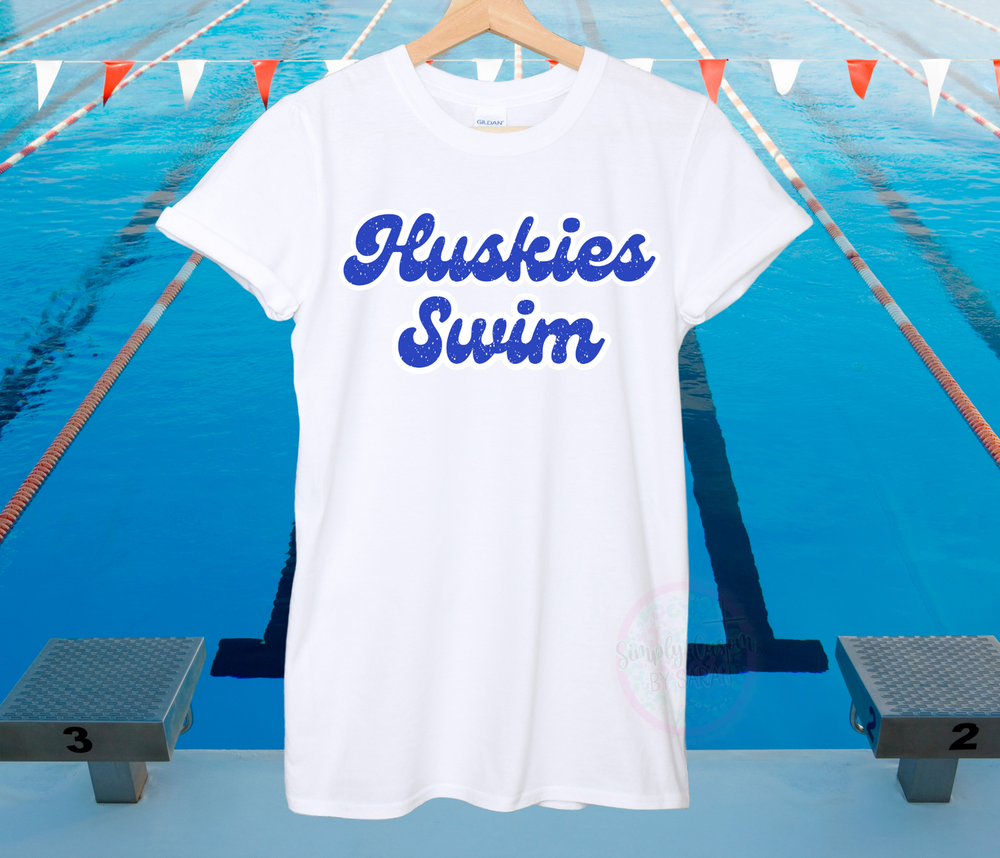 Vintage Distressed Huskies Swim (BLUE)