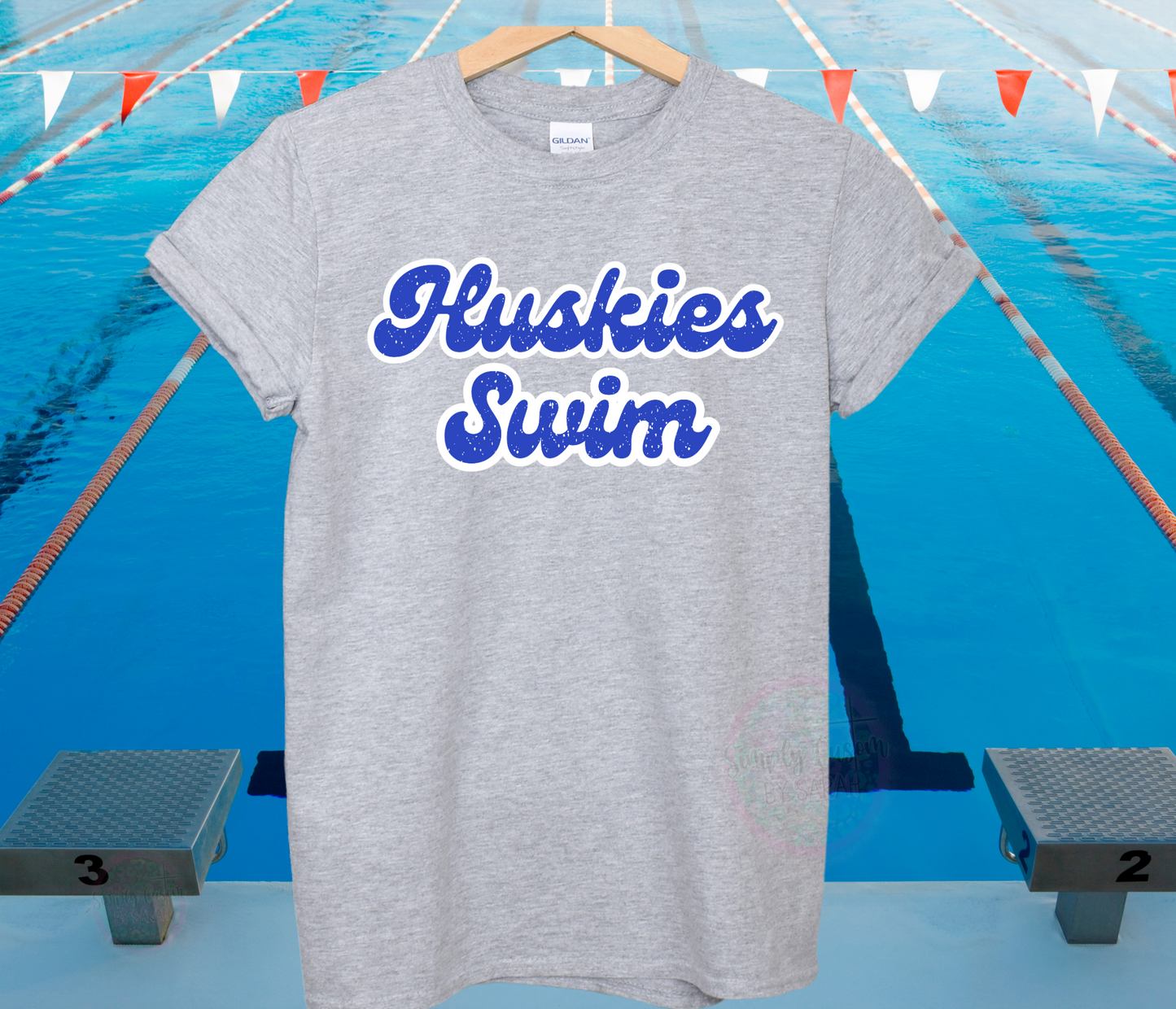 Vintage Distressed Huskies Swim (BLUE)