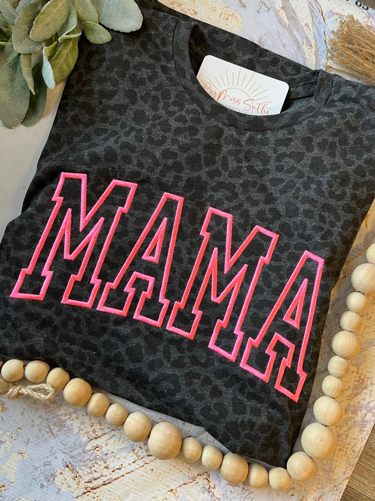 MAMA Black Leopard Embroidered Comfort Colors Short Sleeve T-Shirt *CLOSES MARCH 15*