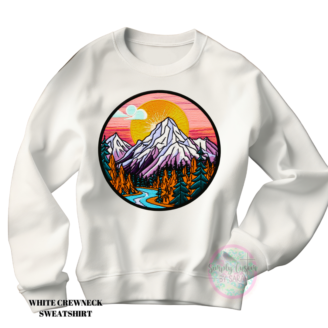 Faux Embroidery Mountain Scene Crewneck Sweatshirt