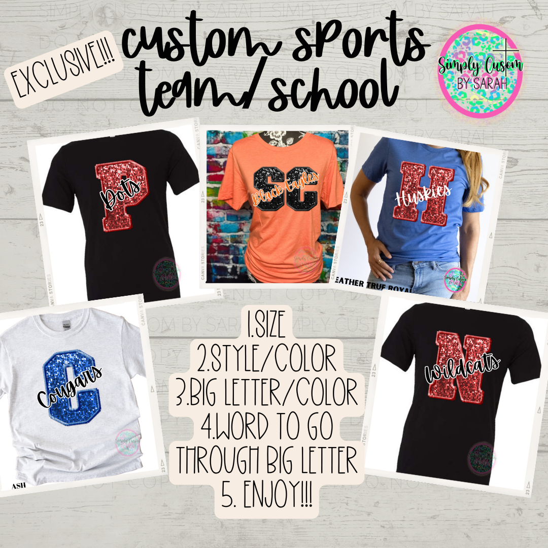 FAUX GLITTER CUSTOM SPORTS TEAM/SCHOOL TEES