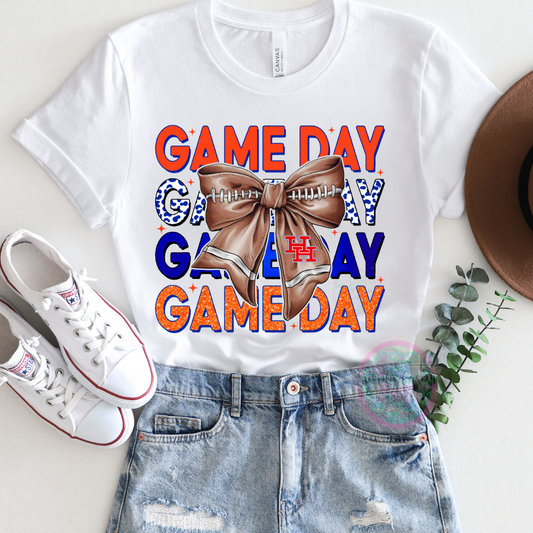 Football Bow Gameday With or Without Mascot/Logo (enter customization in notes/comments in your cart or message me!)