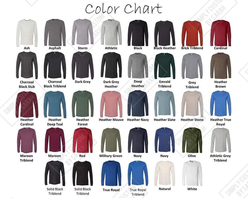 Long sleeve color chart