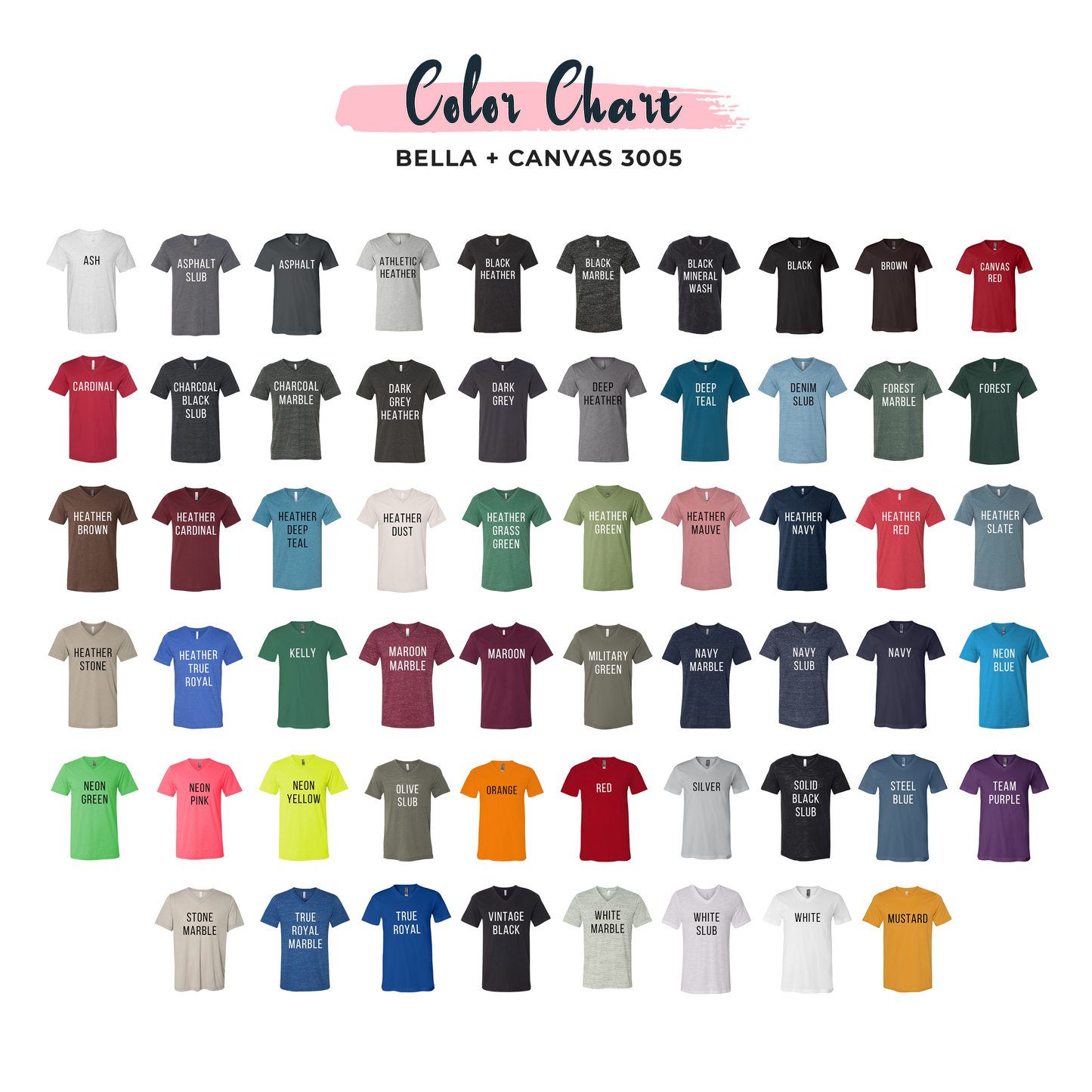 Bella V-Neck Short Sleeve Color Chart