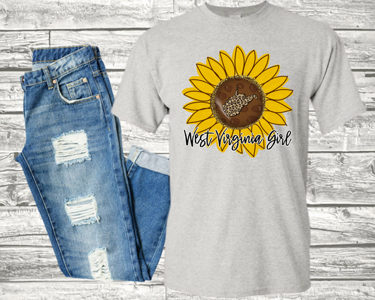 WV Girl Sunflower on a Light Grey Tee