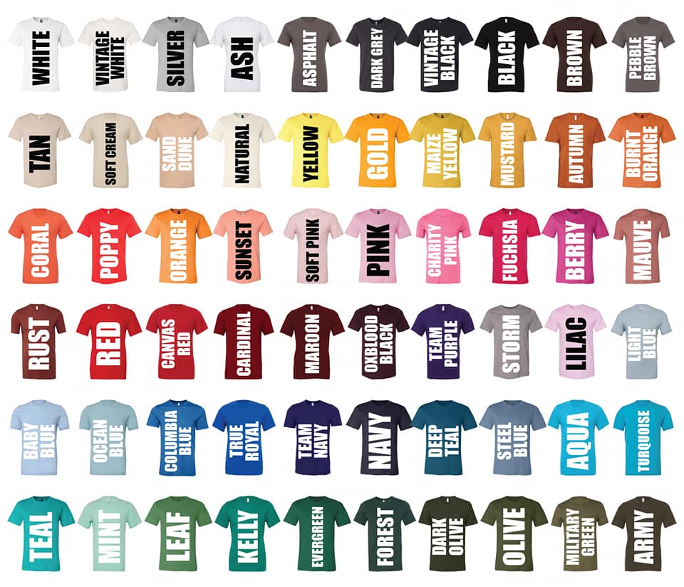 Short sleeve color chart