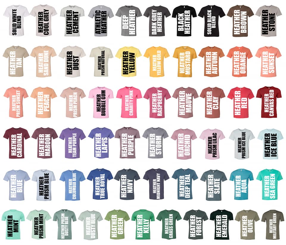 Short sleeve color chart