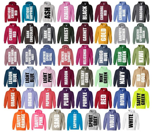 Gildan Hoodie Sweatshirt color chart