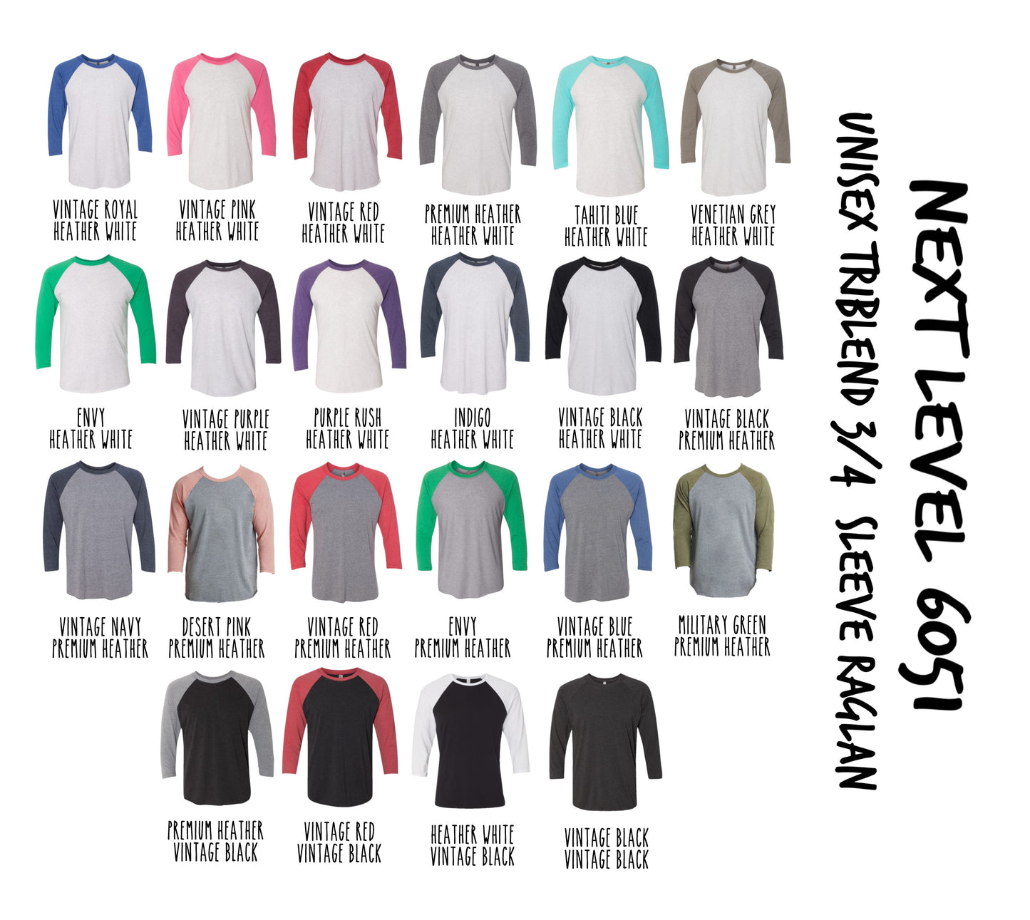 Baseball Tee color chart